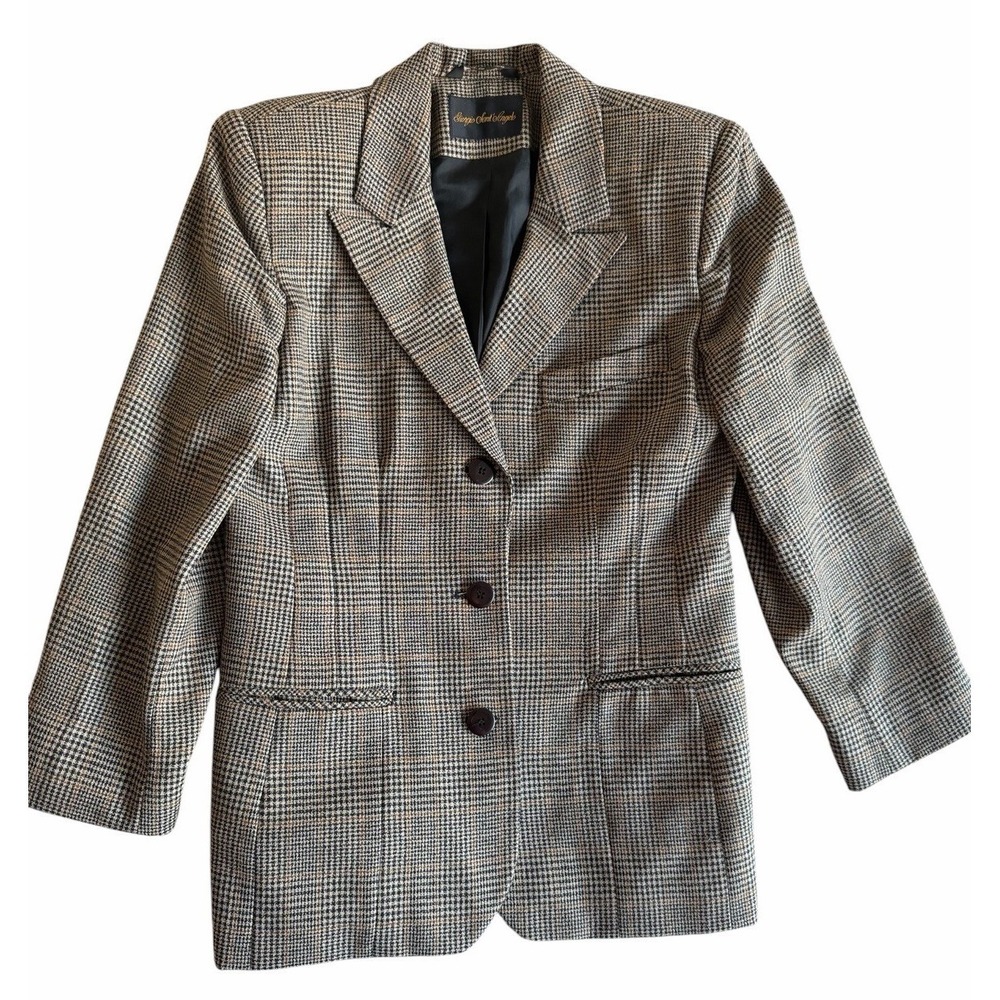 Vintage Giorgio Sant'Angelo Pure Wool Plaid Blazer Womens Size 10 Jacket